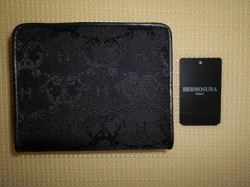 【未使用・タグ付き】HERMOSURA ヘルモスーラ◆財布◆二つ折り◆ラウンドファスナー◆ファブリック×レザー◆ブラック