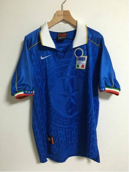 ナイキ NIKE イタリア代表 ユニフォーム 星 シャツ サッカー NIKE 青 代表 ヴィンテージ 90s 黒タグ メンズ S バッジョ ゲームシャツ