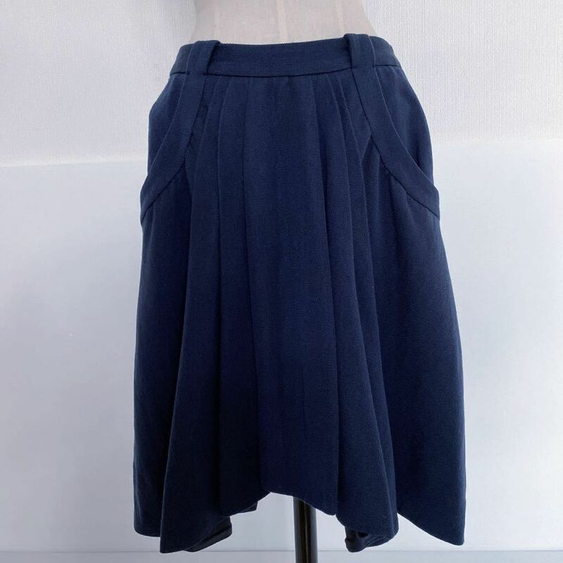 DRAWER ドゥロワー ドロワー 日本製 アローズ タック スカート 40(L相当) ネイビー 中古 5～60000円 上質素材 後長め 通勤通学 裏シルク