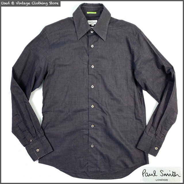 即決★Paul Smith LONDON★メンズM 長袖シャツ ポールスミス 日本製 薄黒系 ビジネス Yシャツ ワイシャツ IMPORTED FABRIC FROMITALY