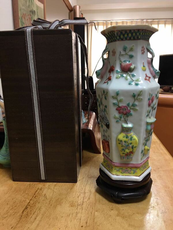 古美術 中国 粉彩花瓶 同治年製