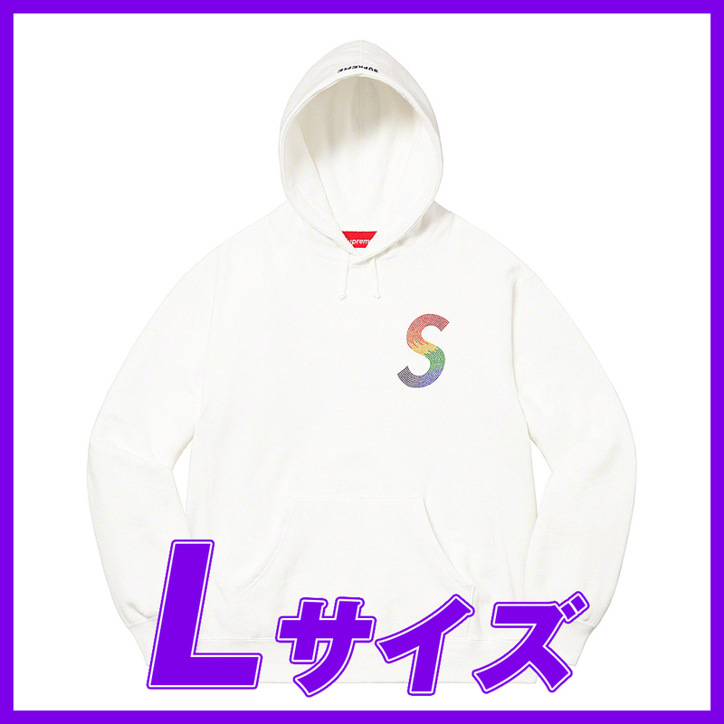 1405　Supreme Swarovski S Logo Hooded Sweatshirt　White L　シュプリーム　スワロフスキー　Sロゴ　パーカー　白　L　2021SS