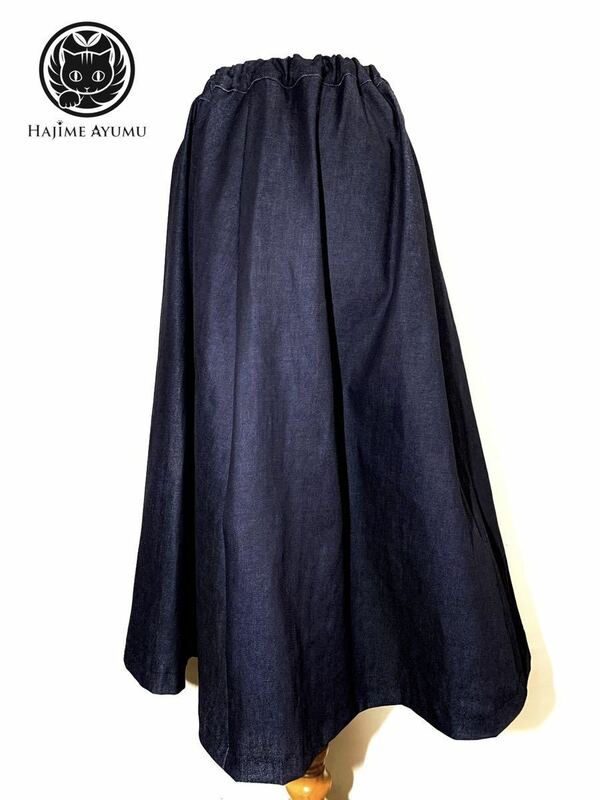 HAJIME AYUMU 高級児島デニムフレアスカート S～LL フルオーダー インディゴ ファッション ハンドメイド カジュアル ロングスカート