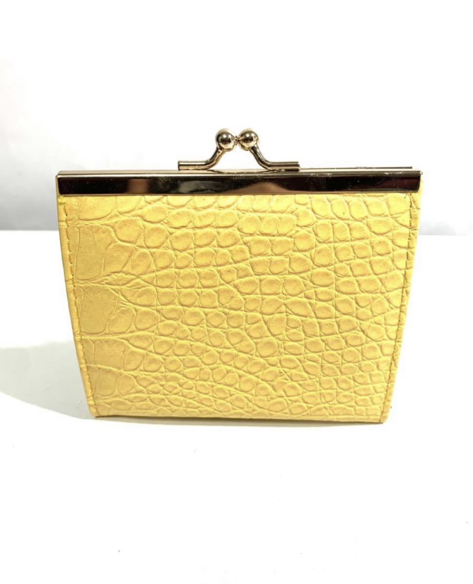 型押しレザーデザインがま口財布 イエロー ファッション コインケース 小銭入れ ファッション 小物 財布