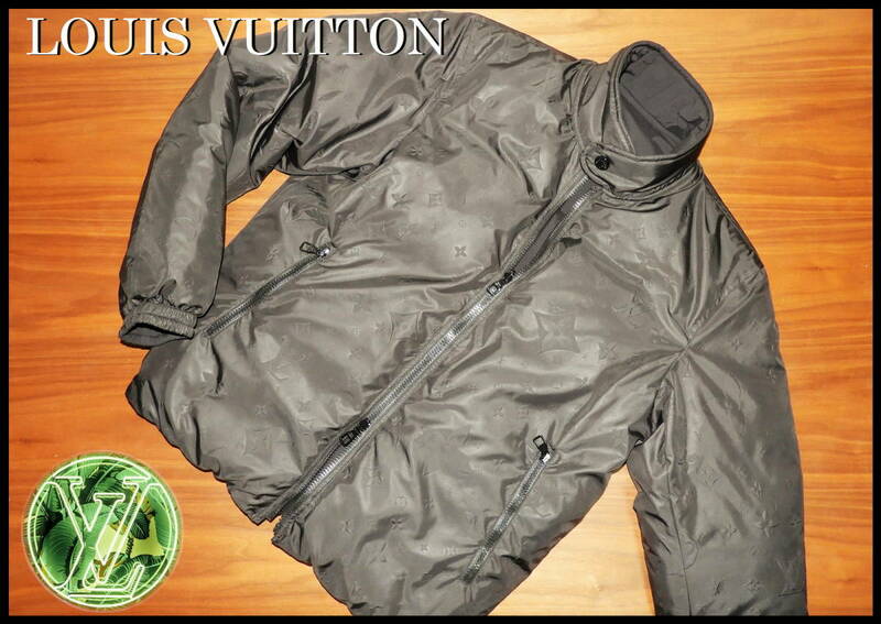 国内正規品 即完売 LOUIS VUITTON リバーシブル ダウンジャケット 3Dモノグラム デカロゴ ルイヴィトン メンズ 44 ブラック ナイロン 黒 LV