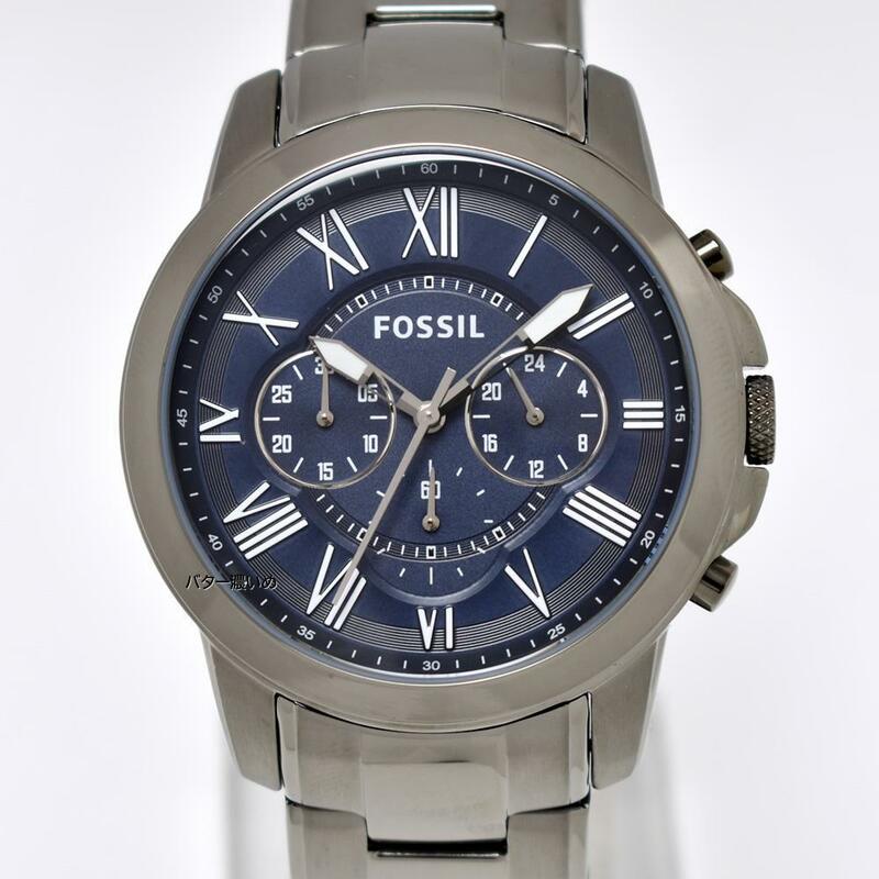フォッシル FOSSIL 腕時計 メンズ クロノグラフ ガンメタリック×ネイビー ステンレスベルト クオーツ FS4831 未使用 箱なし 電池切れ