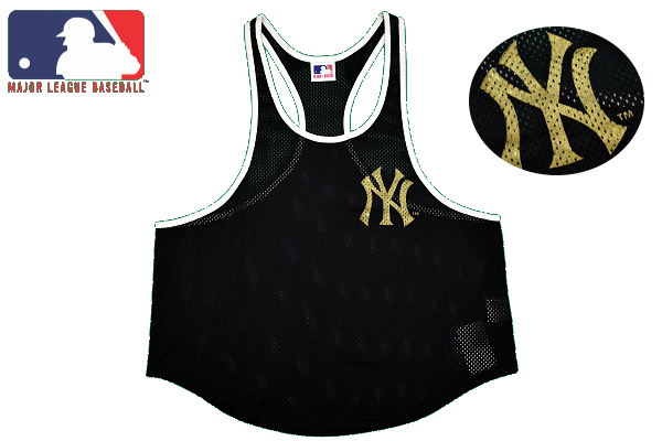 Y-1282★送料無料★新品★LB-03 MAJOR LEAGUE BASEBALL MLB ニューヨークヤンキース★ブラック黒色 メッシュ タンクトップ フリーサイズ