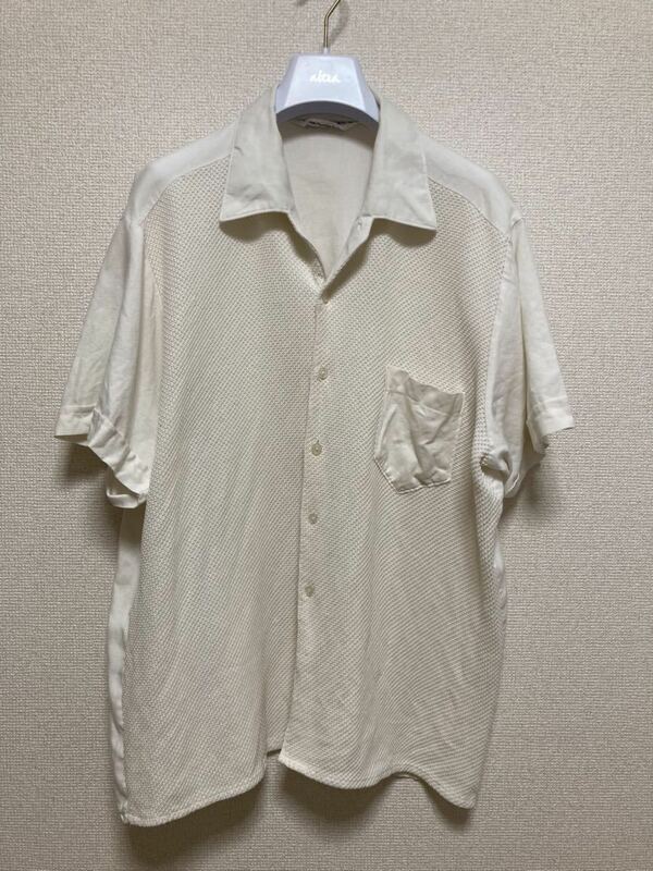 70's 80'sヨーロッパヴィンテージ cottonntvle 切替オープンカラーシャツ 半袖シャツ BOXシャツ オフホワイト ／白系