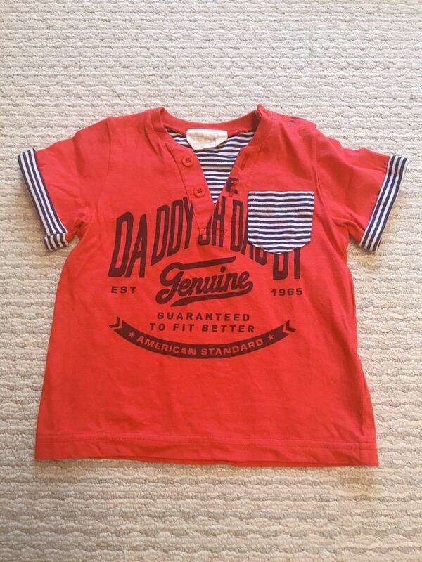 90 daddy oh daddy ボーダー 胸ポケット プリント 半袖 Tシャツ レッド 赤 保育園 パジャマ yshop子供服90