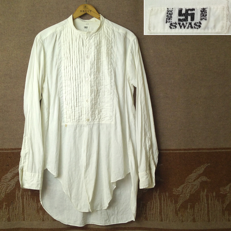 1910s【卍 SWAS】 Bib Front Dress Shirt/1910年代 ドレスシャツ デタッチャブルカラー アンティーク ヴィンテージ リネン ワーク 1900s20s