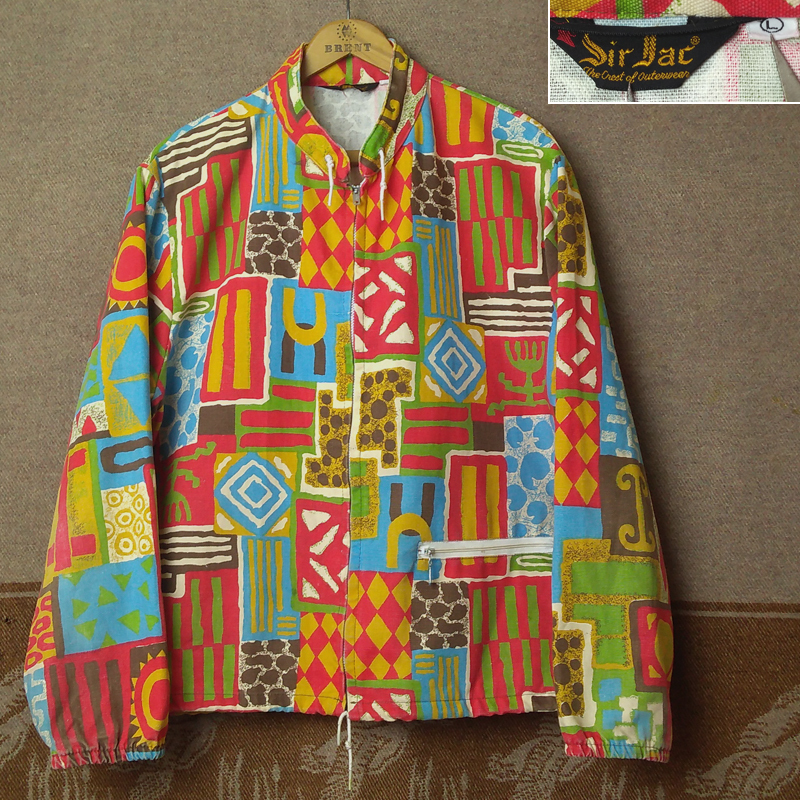 ポップアート 【Sir Jac】70s Hippie Pop-Art All Over Print Jacket/70年代 総柄 ジャケット スタンドカラー ヒッピー ヴィンテージ50s60s