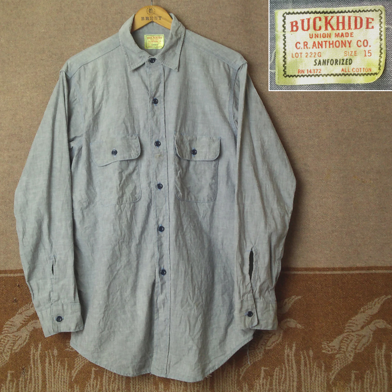 グレー シャンブレー 【BUCKHIDE】60s Gray Chambray Work Shirt/60年代 ワーク シャツ トリプルステッチ ヴィンテージ ビンテージ 40s50s