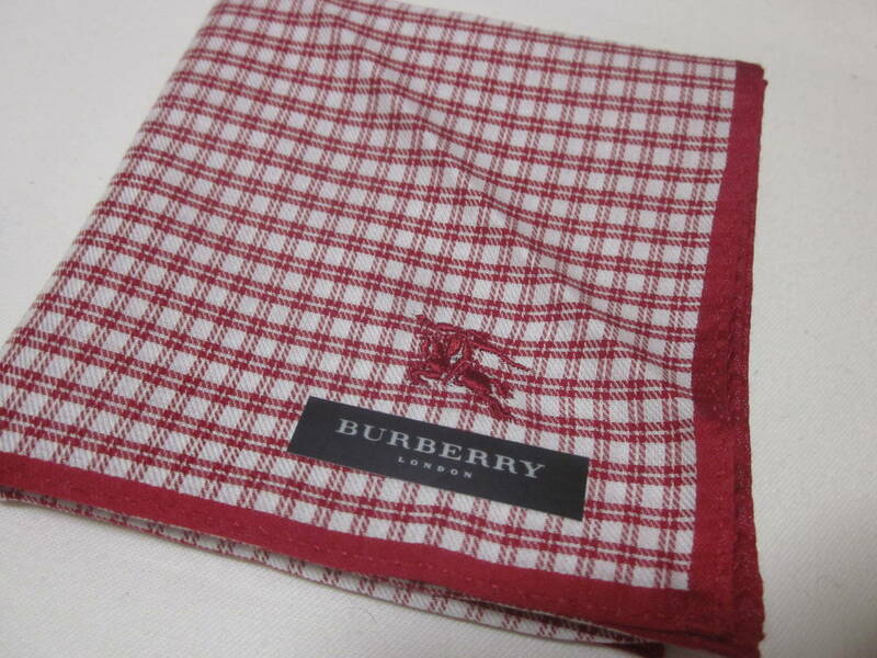 ■【BURBERRY バーバリー】■【ホースマーク刺繍】■【チェック柄 ハンカチ】■【赤系　レッド】■【未使用】■【送料94円】■ 