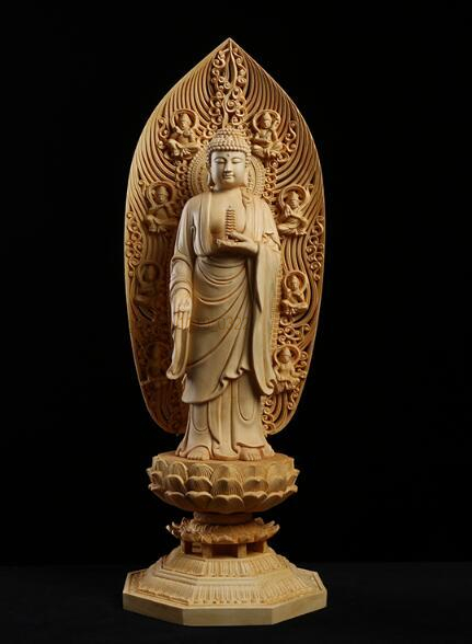  極上品 薬師如来立像 仏教美術 精密彫刻 手彫り 高さ約42.5ｃｍ