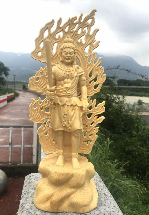  仏教工芸品 不動明王像 総檜材 木彫仏像 仏教美術 精密細工 高さ約28cm