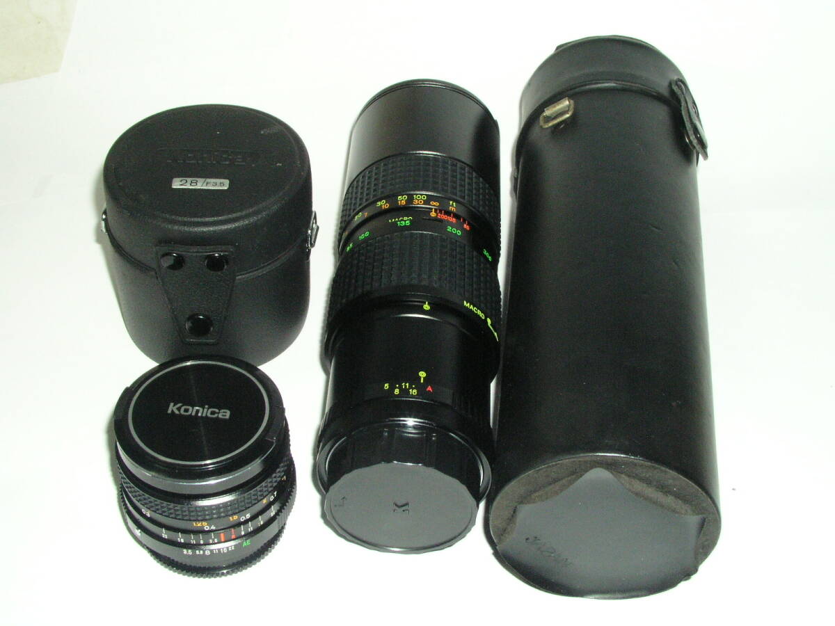 9211★★ KONICA HEXANON AR 28mm/3.5、良品 + おまけの OSAWA MC 85-300mm/5、コニカARマウントレンズ 2本で ★