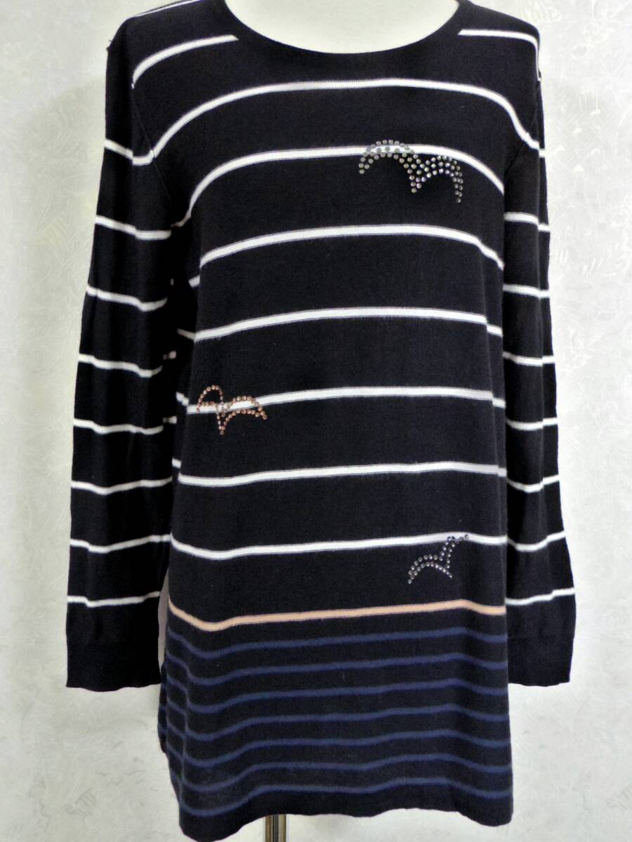 SONIA　RYKIEL　ソニアリキエルCOLLECTION　46サイズ　ブラックベースボーダー　ロング薄手セーター　中古