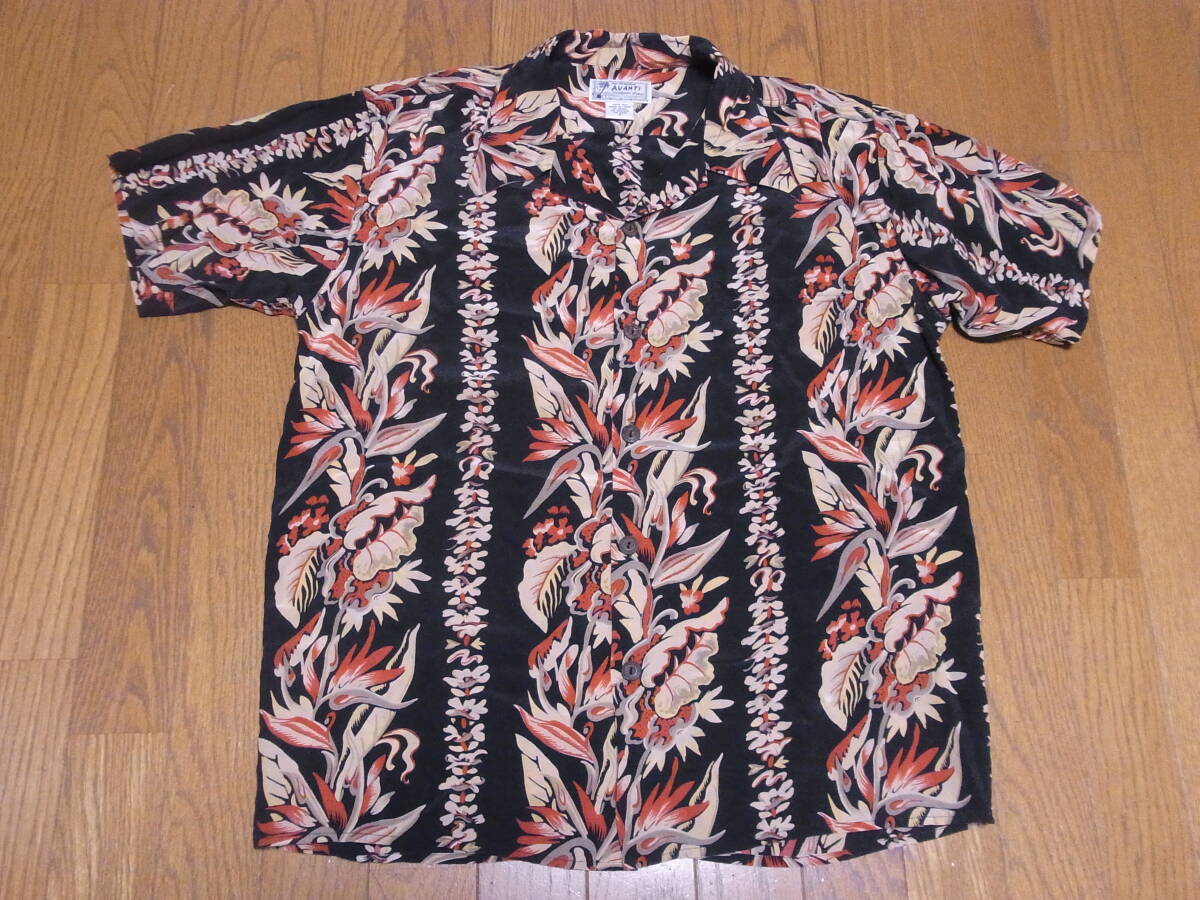 264-141/良品/AVANTI/アヴァンティ/シルク100％/アロハシャツ/ハワイアンシャツ/S/ブラック/サイズ感大きめ
