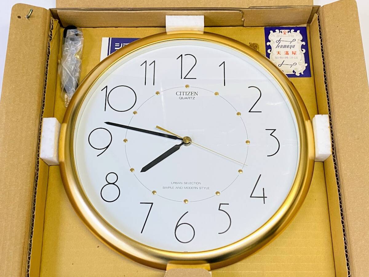 【未使用品】CITIZEN シチズン クォーツ 壁掛け時計 ルピーズ 直径31cm 4MG952-018 金色/白 取説・元箱付 動作品 天満屋 レトロ