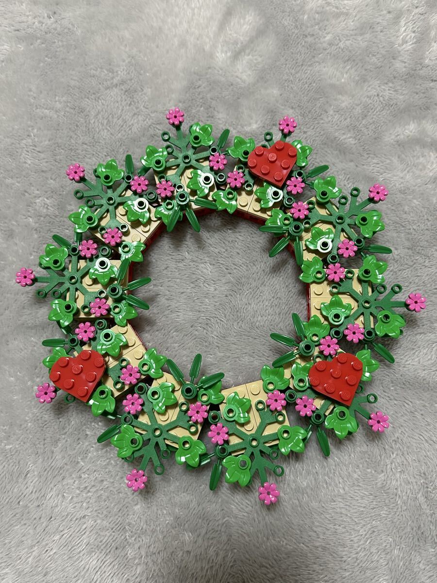 レゴ　リース　クリスマス　オリジナル　ハート　葉っぱ　草　ピンクの花　パーツ
