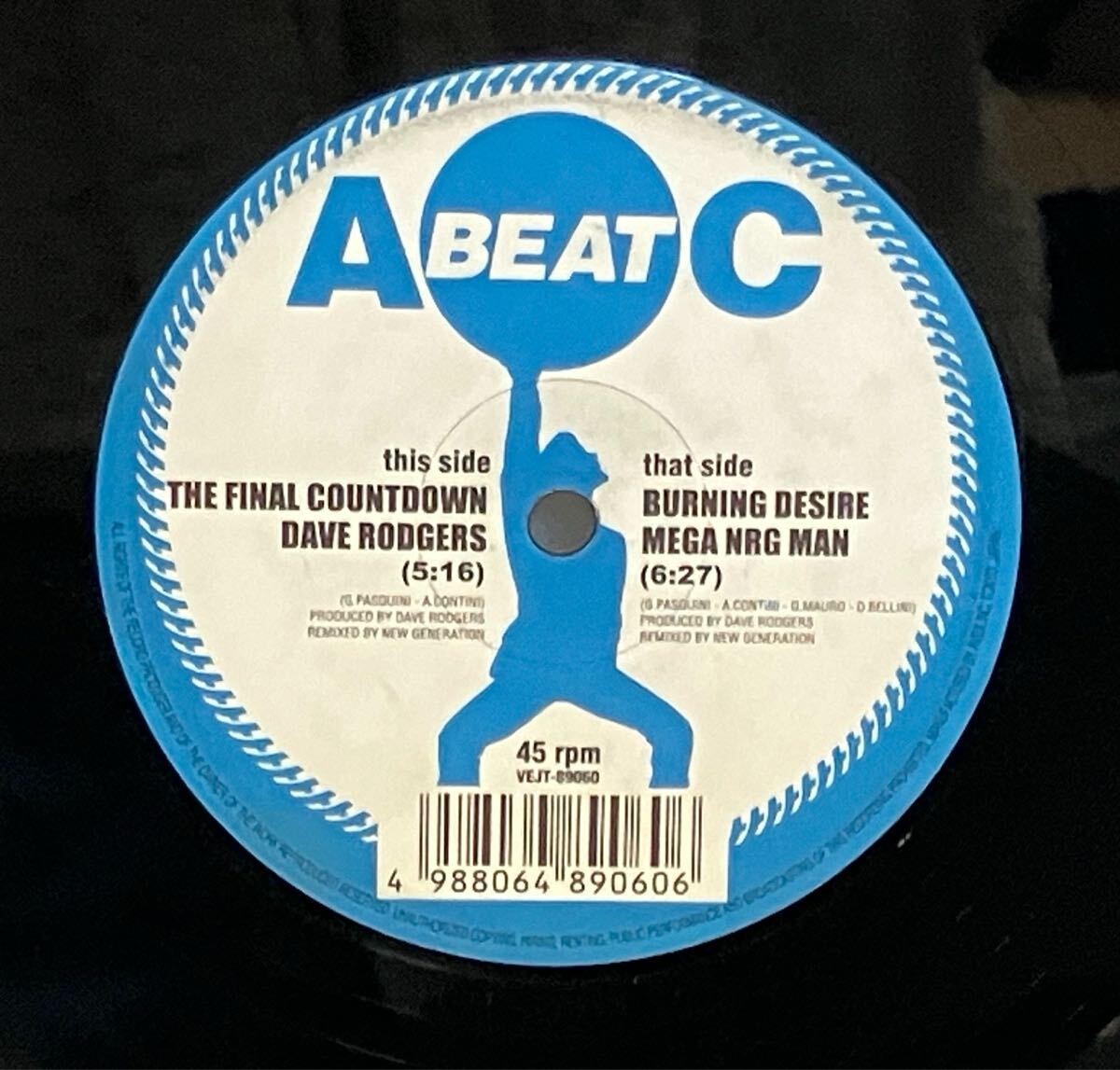 ▲Y595▲LP レコード ユーロビート　Dave Rodgers / Mega NRG Man - The Final Countdown / Burning Desire /VEJT-B90G0