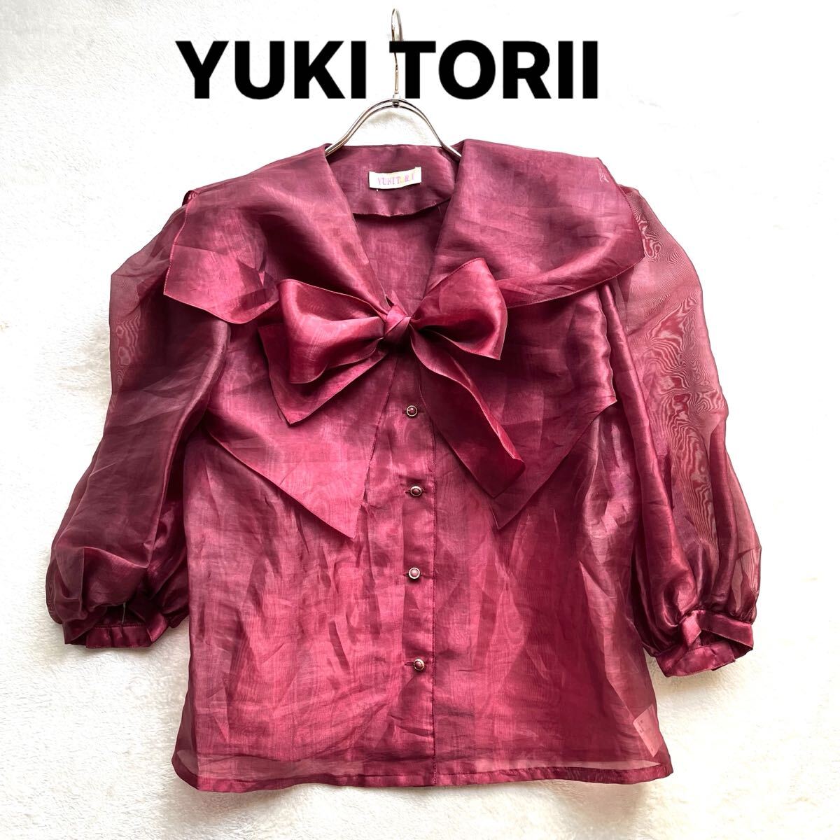 3点送料無料☆ YUKI TORII VINTAGE リボン 透け感 ブラウス ユキトリイ　オーガンジー　ビンテージ