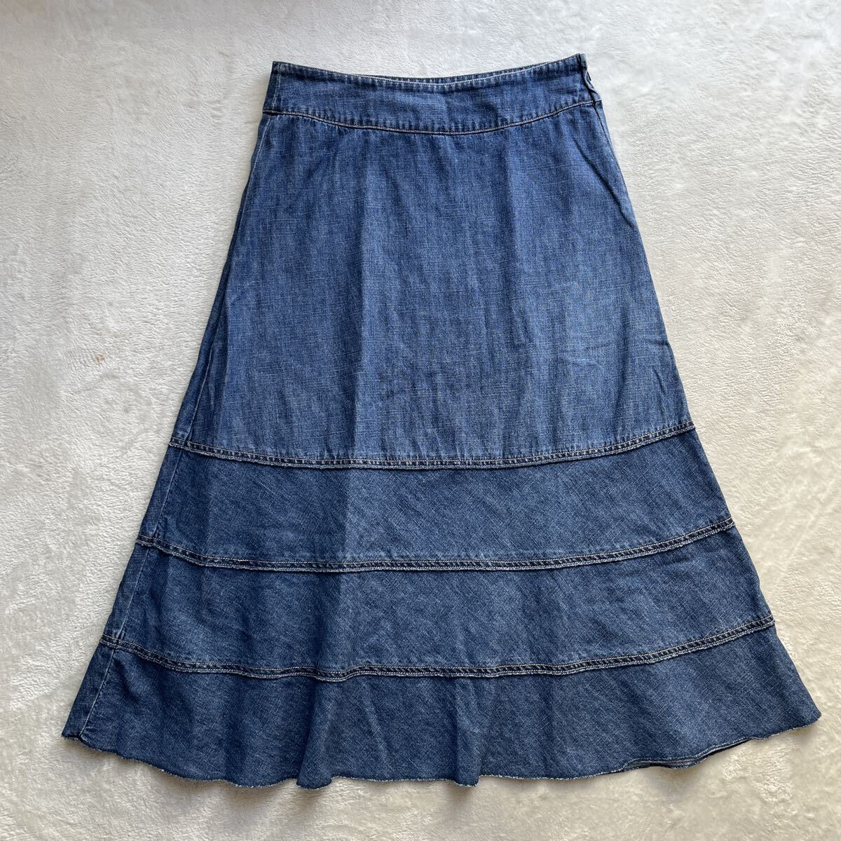 3点送料無料☆ LAURA ASHLEY ローラアシュレイ 麻綿　デニム　フレアスカート ブルー