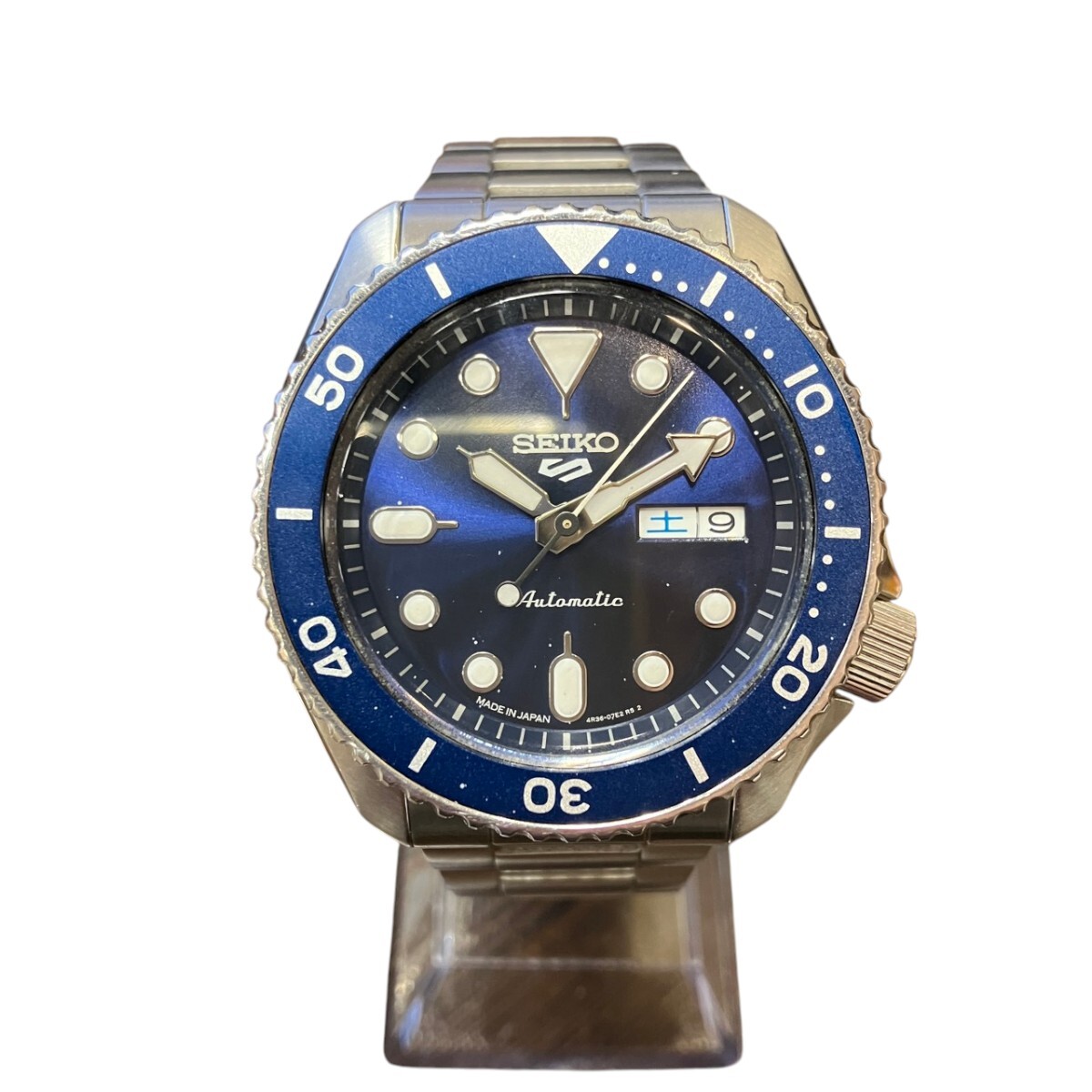 セイコー SEIKO 5スポーツ 腕時計 総重量約158.2g ステンレス ステンレス 自動巻き ネイビー文字盤 4R36-07G0 中古☆0332