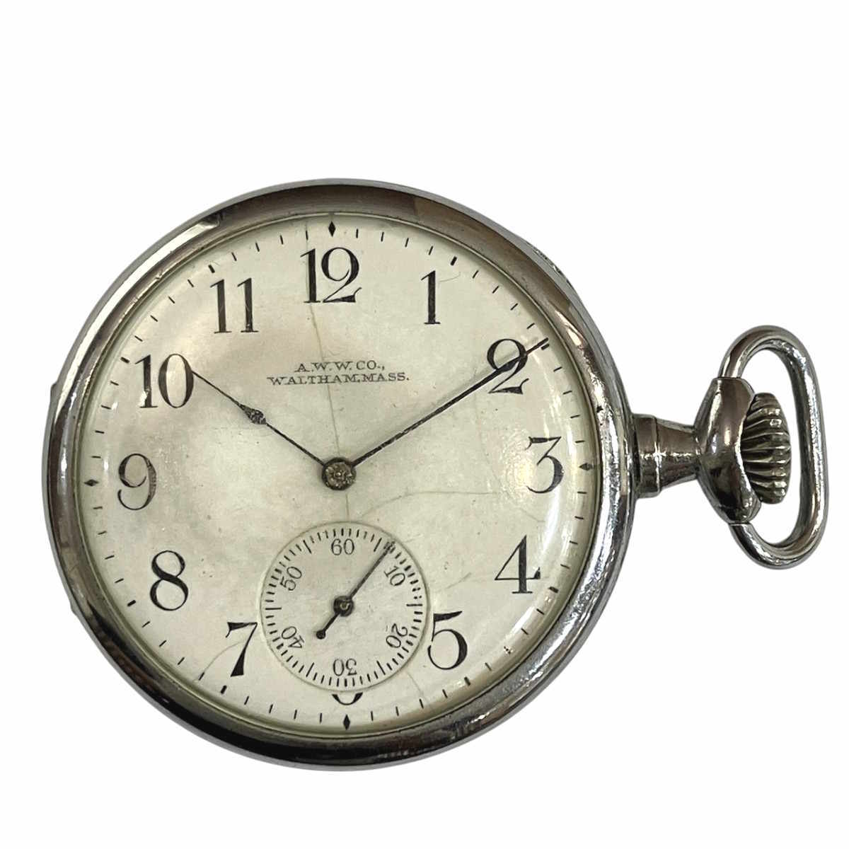 ウォルサム WALTHAM A.W.W.co 懐中時計 総重量約56g SS 手巻き ホワイト文字盤 中古☆0332