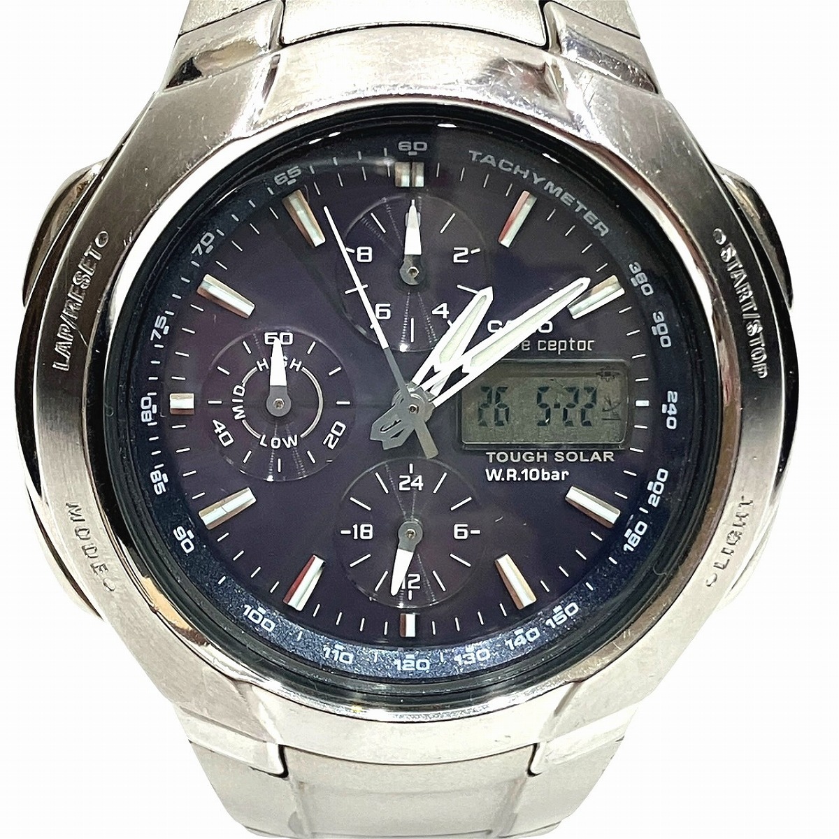 カシオ CASIO ウェーブセプター 腕時計 総重量約121.5g SS SS 電波ソーラー ブラック文字盤 WVA-500J 中古☆0345
