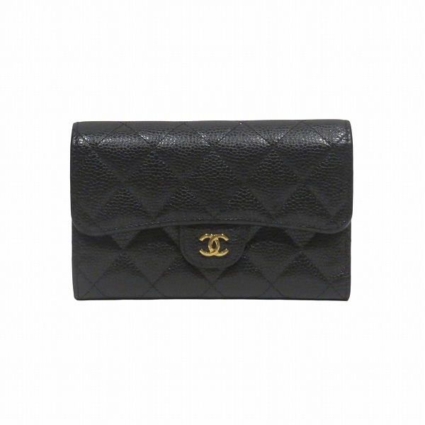 シャネル マトラッセ ミディアム フラップ ウォレット AP0232 キャビアスキン 3つ折り財布 レディース ☆0329