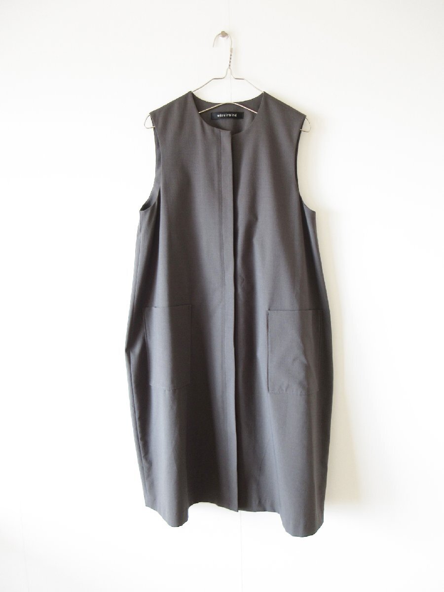 美品 mizuiro ind / ミズイロインド クルーネックジレワンピースポケット付き F C.GRAY * ワンピース ノースリーブ シャツワンピース