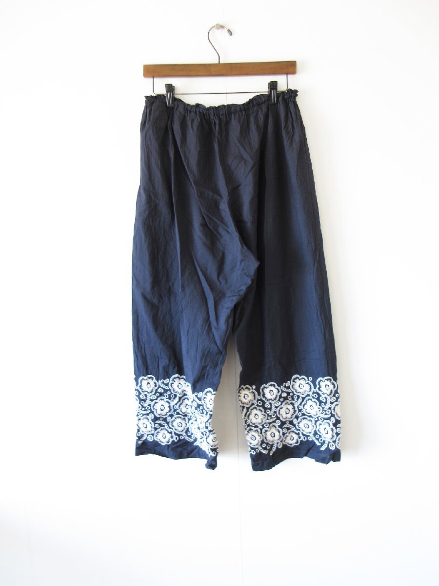 【定価 6.3万】 2026SS mina perhonen / ミナペルホネン aes4655 candy flower インナーパンツ 40 NAVY * 刺繍 コットン シルク パンツ