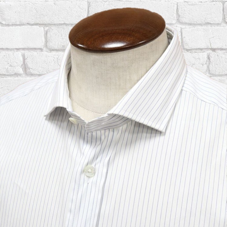 Faconnable■ストライプ さらっと綿100％ 長袖シャツ BLU 43■新品