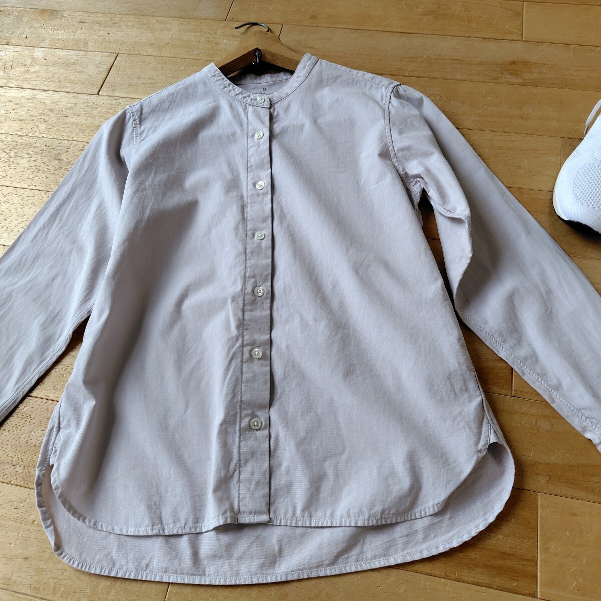 無印良品　コットン100% 　バンドカラー　長袖ブラウス　 M 　ラベンダー系　可愛い☆