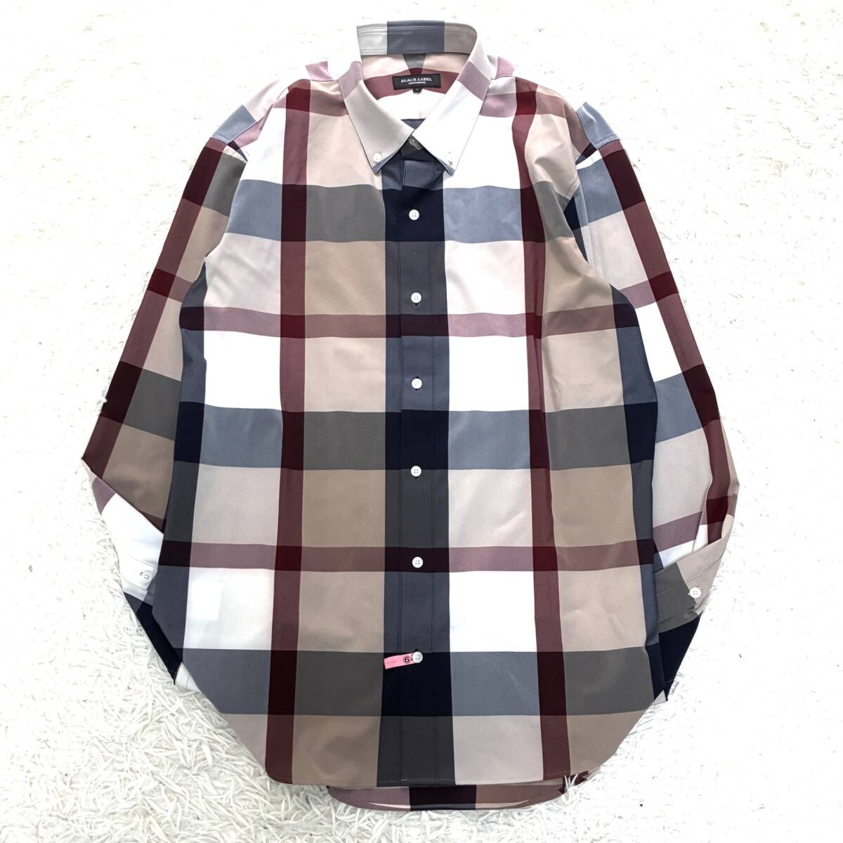 極美品 BLACK LABEL CRESTBRIDGE ブラックレーベル クレストブリッジ メガチェック ストレッチ 長袖 シャツ L 紺 白