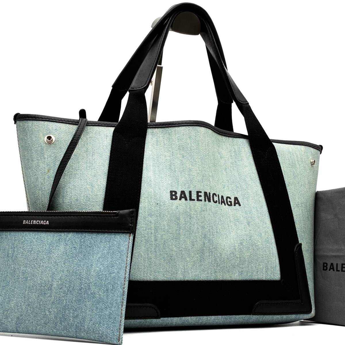 BALENCIAGA バレンシアガ ネイビーカバス S トートバッグ ハンドバッグ キャンバス レザー 水色 黒 ポーチ 軽量