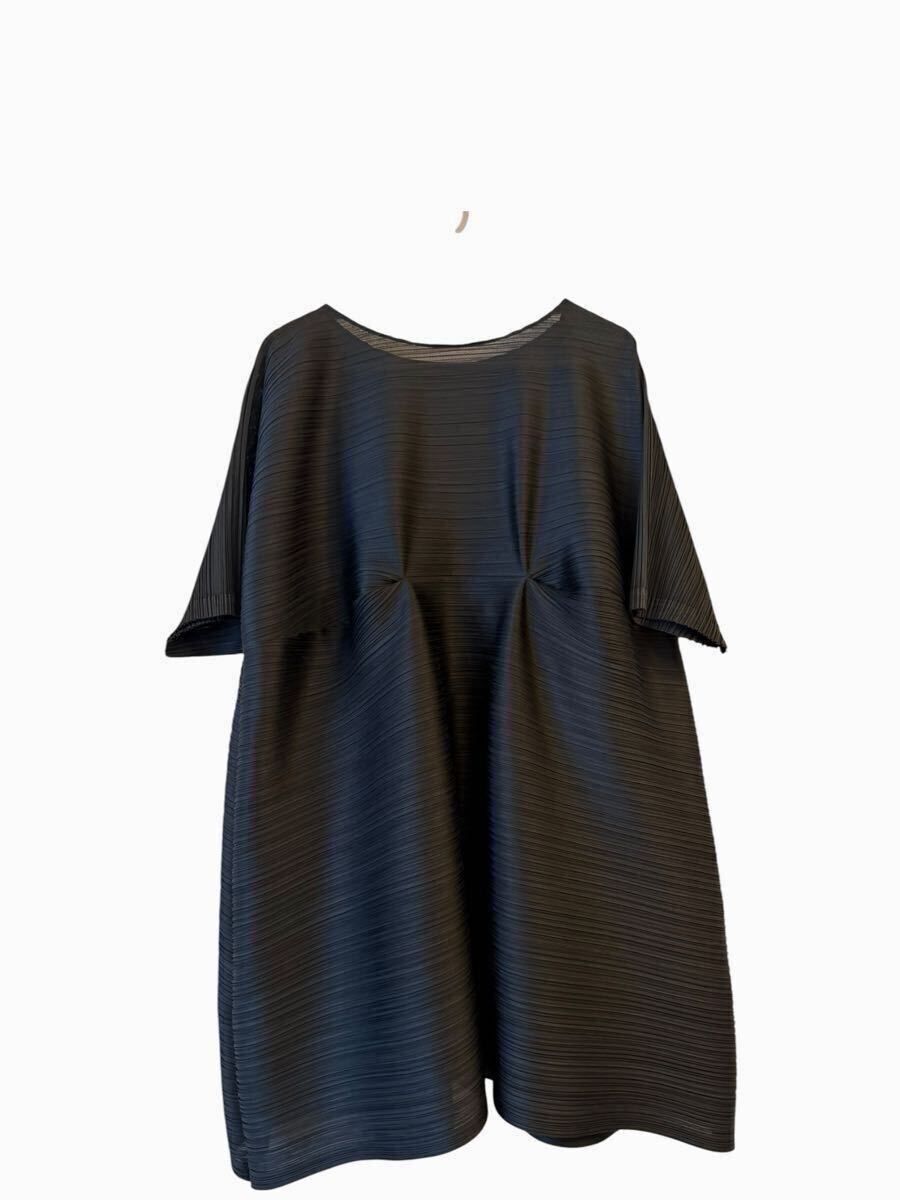 1円 ISSEY MIYAKE イッセイミヤケ プリーツプリーズ オーバーサイズ カットソー PLEATS PLEASE チュニック　ワンピース　ブラック