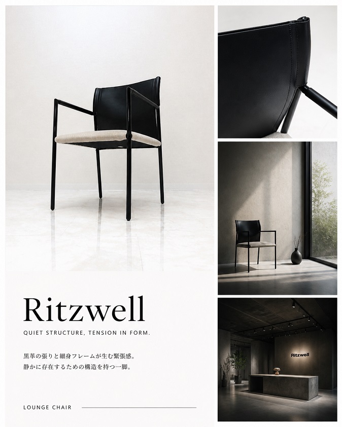 Ritzwell リッツウェル 本革バック×ファブリック座面 ラウンジチェア スチールフレーム モダンデザインチェア