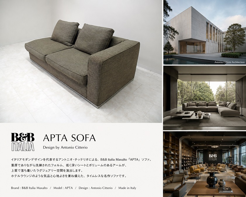 B&B ITALIA MAXALTO 「APTA Sofa」アントニオ・チッテリオ デザイン 片アームソファ イタリアハイエンドモダン W192cm 3人掛けソファ