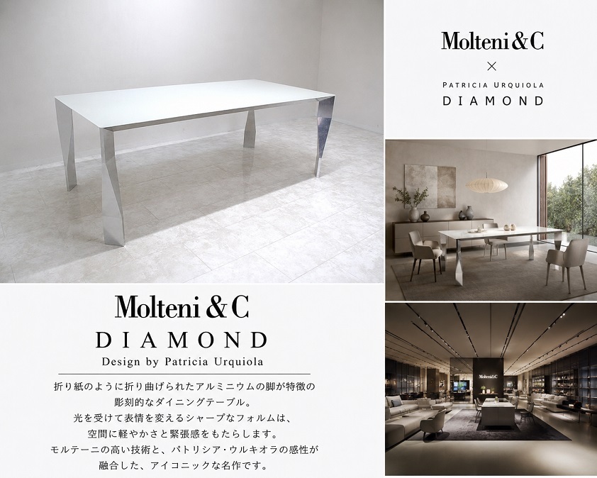 Molteni&C モルテーニ「DIAMOND ダイヤモンド」パトリシア・ウルキオラ W200 ホワイトガラストップ ダイニングテーブル イタリアモダン