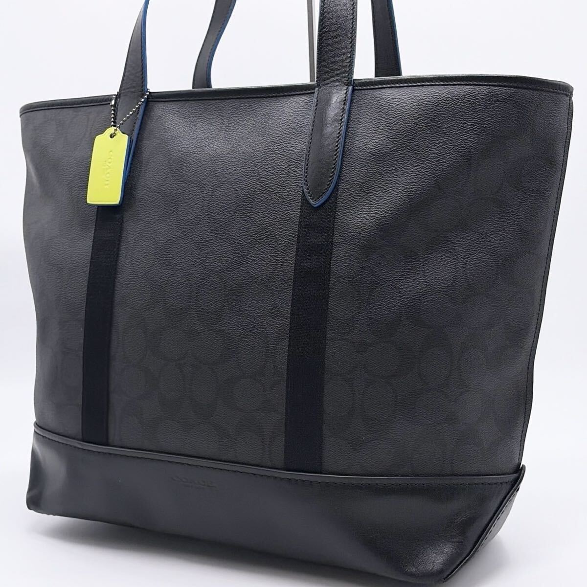 未使用級●希少●COACH コーチ レザー シグネチャー 肩掛け A4収納 トートバッグ ビジネス ブリーフケース ブルー ブラック 黒 ロゴ メンズ