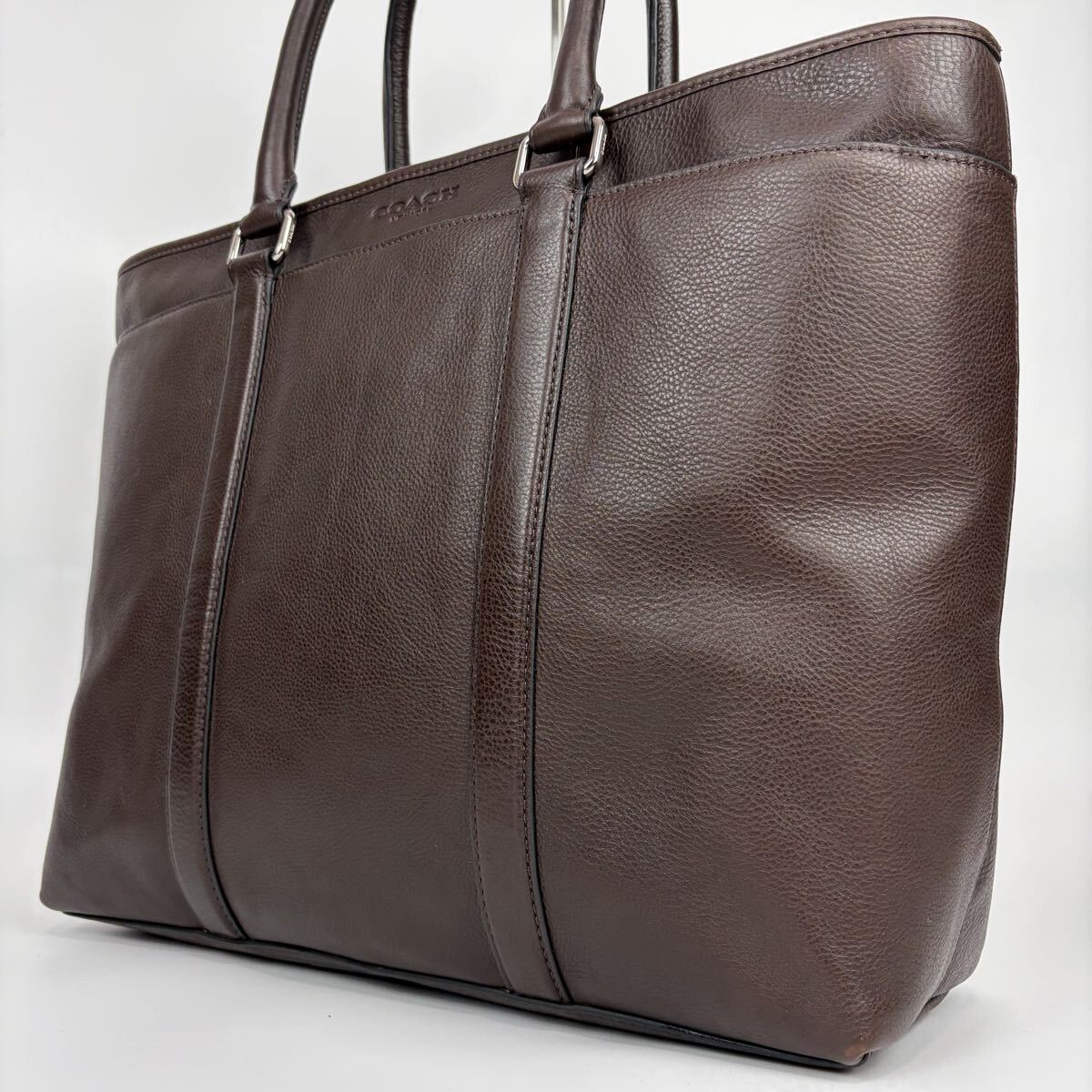 極美品●A4収納●COACH コーチ レザー メトロポリタン トートバッグ ビジネス 肩掛け ブリーフケース ロゴ ブラウン 茶 シボ革 本革 メンズ