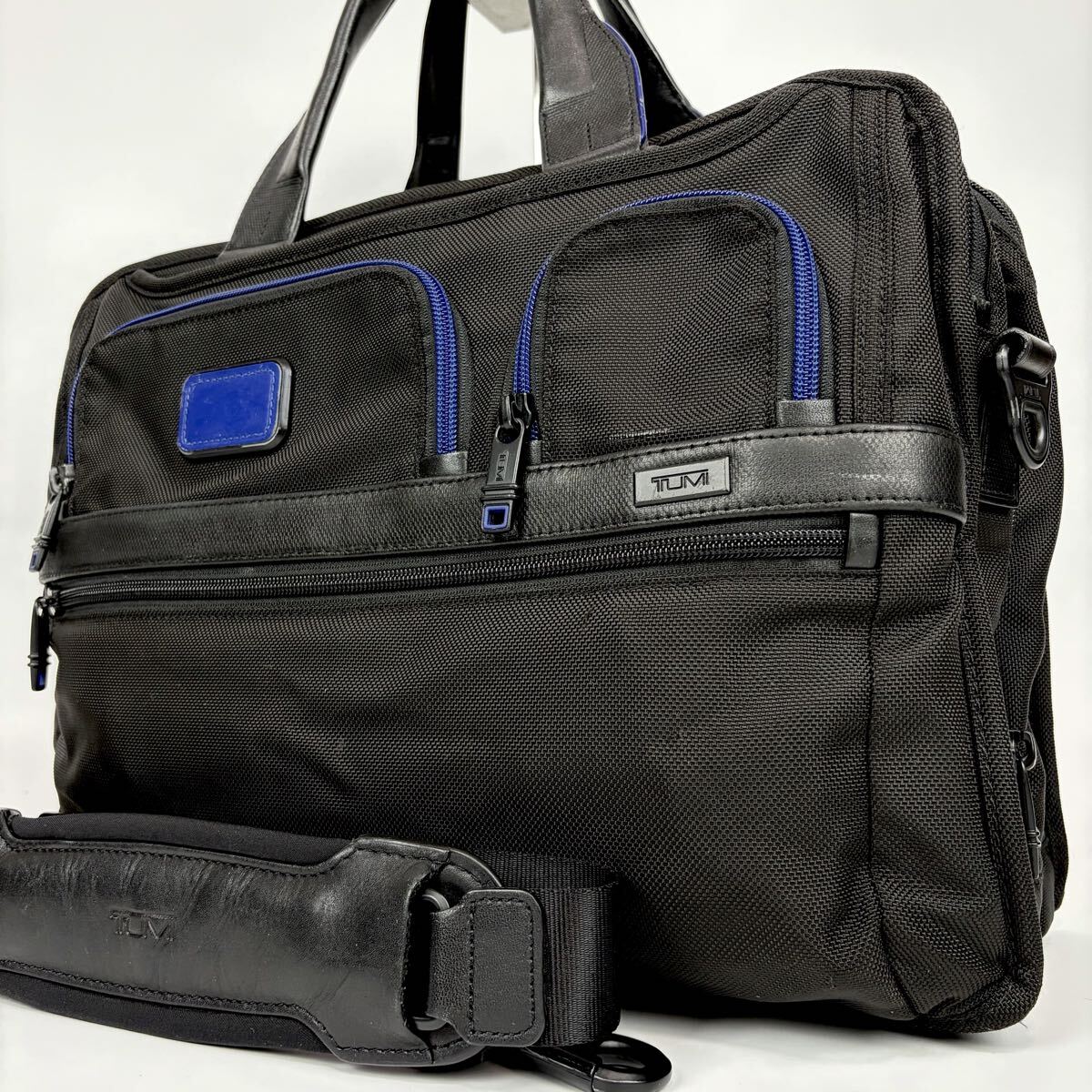 美品●ANA別注●TUMI トゥミ ALPHA アルファ2 コラボ 2way ビジネスバッグ ショルダー A4可 自立 ブリーフケース レザー ブルー 青 メンズ