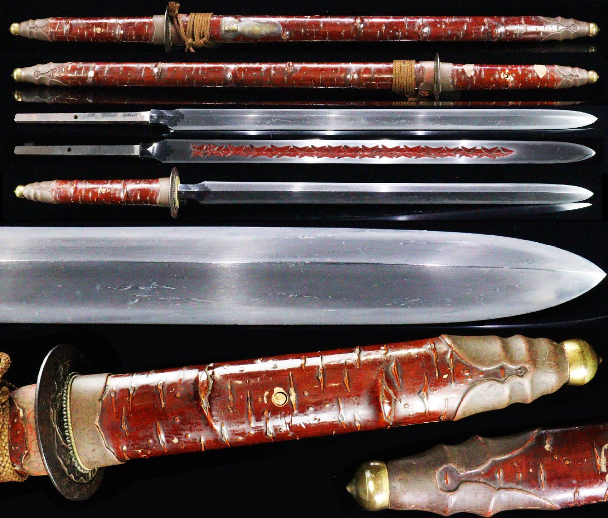 【ASAHI】時代 李朝拵え入り大身槍 珍品 鍔付き 刃長61.3cm 無銘 見事な細直刃匂い出来よく疵気ない健全槍E22.sj@