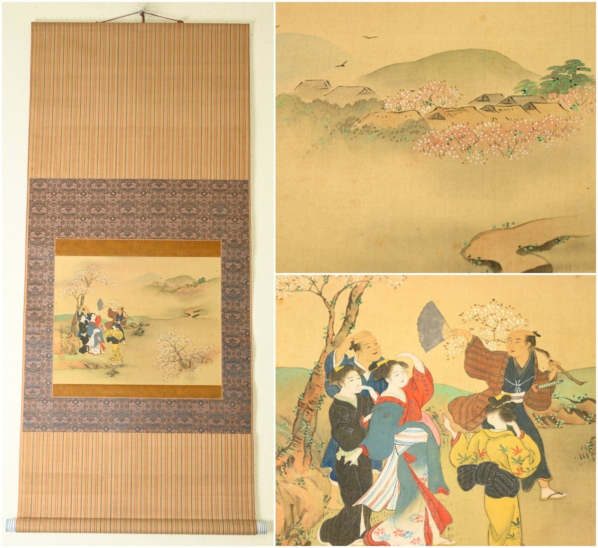 【模写】『土佐光貞』 土佐光芳の次男「花見」絹本軸装　掛軸　書画　日本画　土佐派　