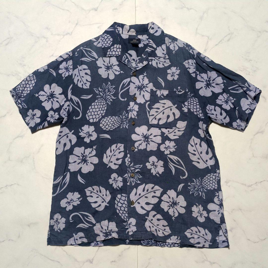 【BROOKS BROTHERS 346 (ブルックスブラザーズ)】リネン100％/アロハシャツ/開襟/花柄/総柄/ハイビスカス/ボタニカル/Y2K/Archive/サイズM