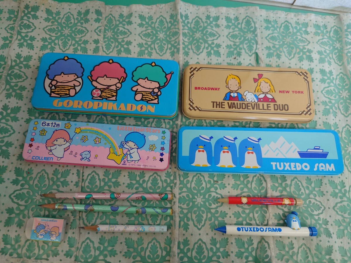 ●昭和レトロ 当時物 80年代 サンリオ タキシードサム/キキララ/ザ ボードビルデュオ/ゴロピカドン/星座のティンクルちゃん/缶ペン 文具 ④