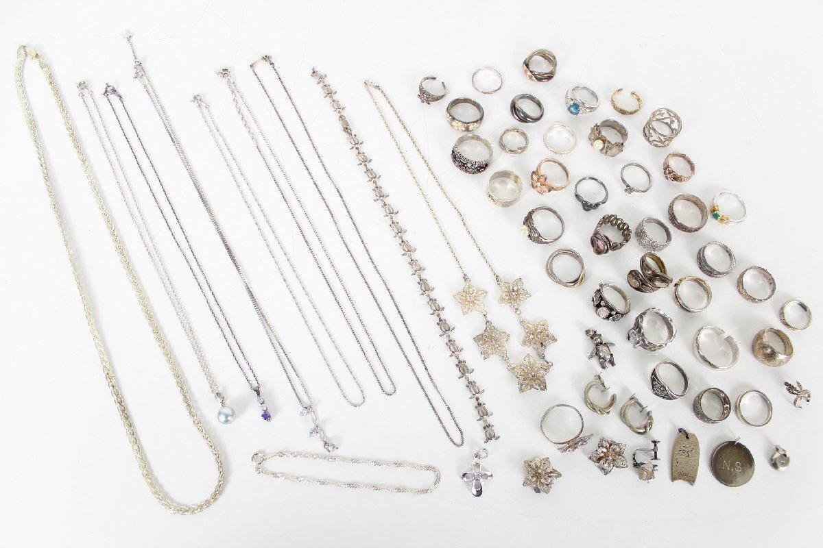 【ト福】シルバーアクセサリー 大量まとめ SV925 多数あり 総重量約214g リング ネックレス ブレスレット イヤリング LC000LLS10