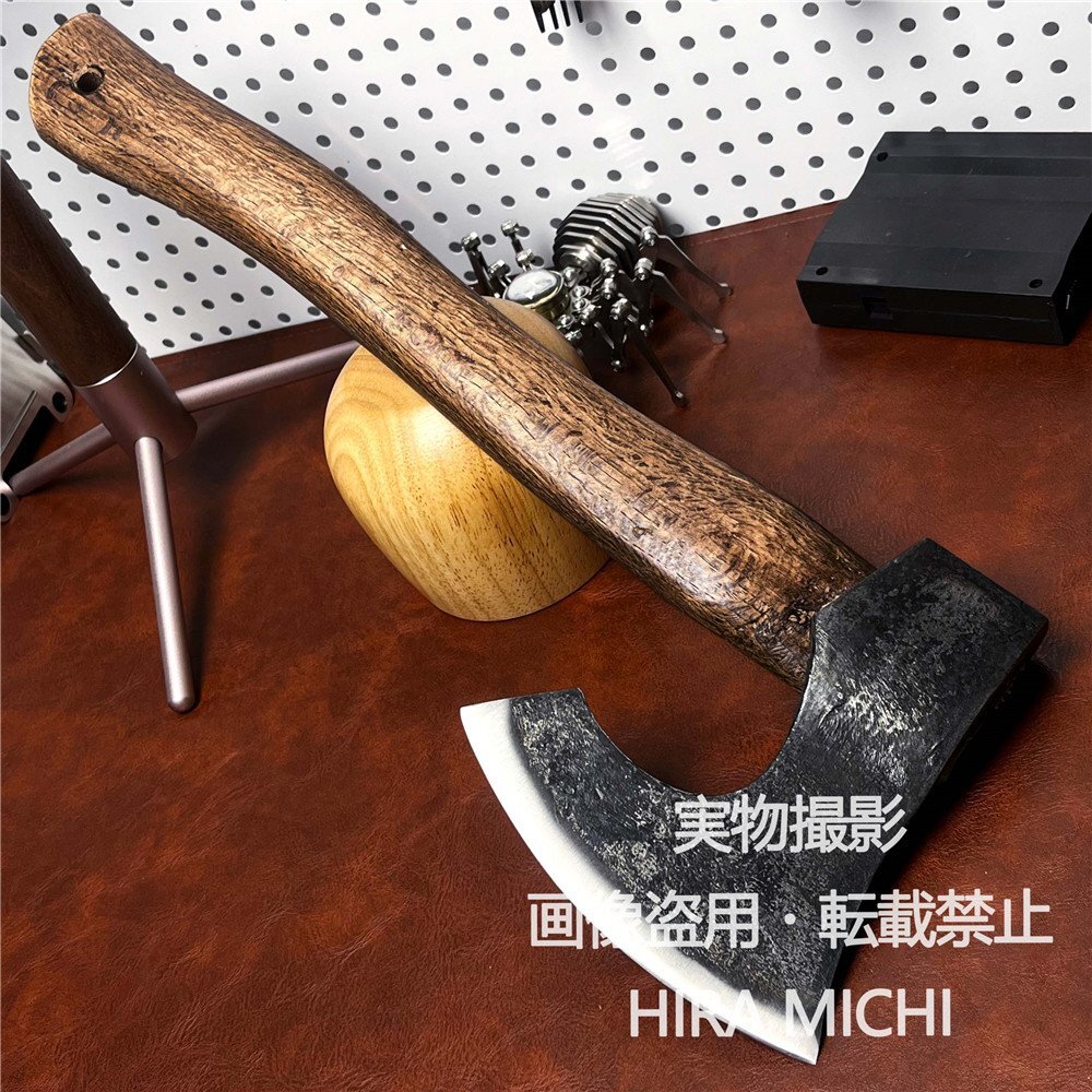 薪割り山斧 鍛造 手斧 木柄 キャンプ斧 アウトドア斧 バトニング対応 サバイバル斧 登山 焚き火 薪割り用 PH319